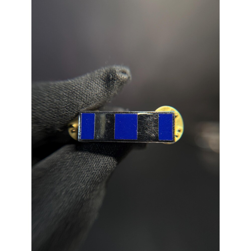 Vintage Sterling Silver Military Wings Bar Pin Blue Enamel